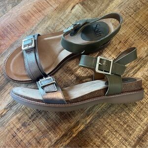 Sofft Olive Metallic Leather Sandals Buckle Comfort Footbed Size 8